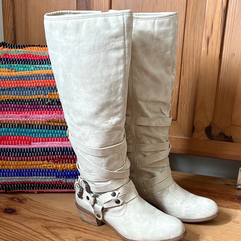 Women's Cream Knee-High Boots